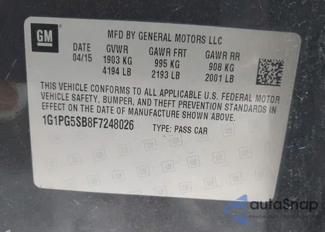 2015 Chevrolet Cruze Ltz from USA, damaged, VIN 1G1PG5SB8F7248026